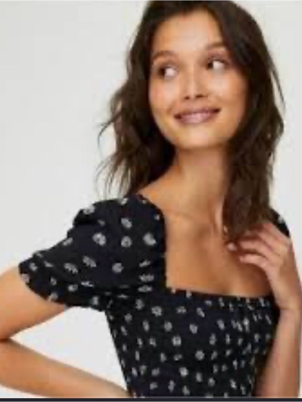Black Floral Square-Neck Puff Sleeve Top (cropped) - Aritzia, Wilfred